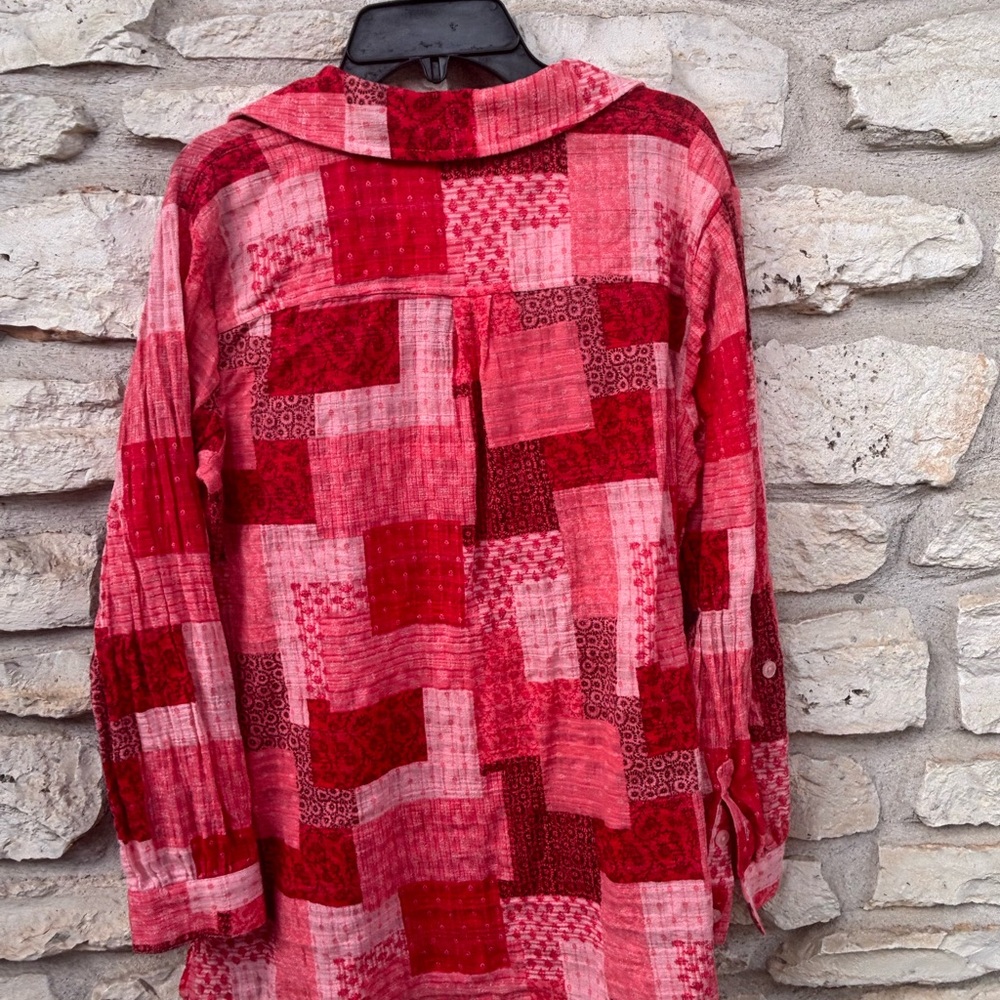 Joan Rivers Red And Pink Patchwork Button-Down Sh… - image 4